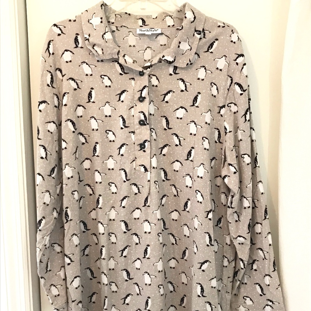 NorthStyle Penguins Flannel Nightshirt, Size XL